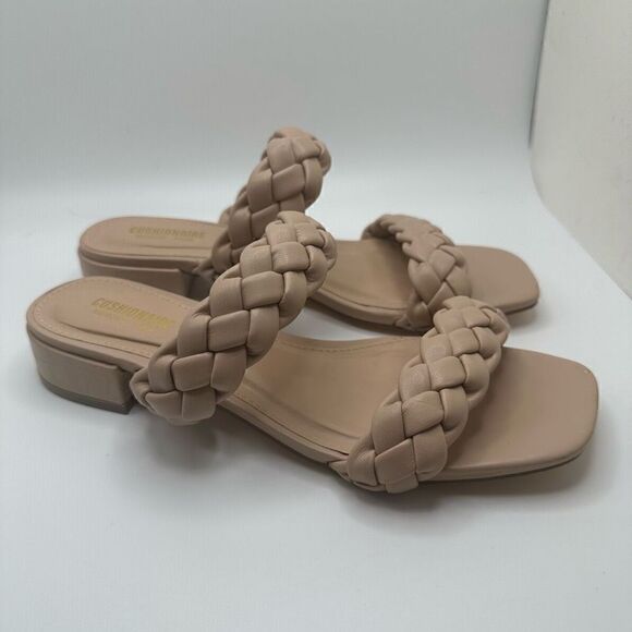 CUSHIONAIRE Women's two band braided low block heel slide sandal +Memory Foam 7 - Picture 1 of 7